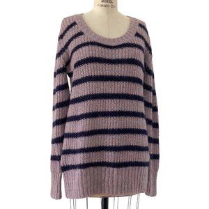 Aerie mohair angora sweater Sz L lavender navy stripe long sleeve soft